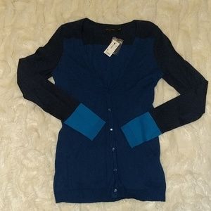 Blue Color Blocked Cardigan